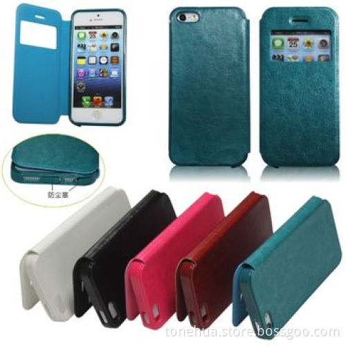 Leather Cases for iPhone 5 with Window Opened Special Design, Adopt PC Material